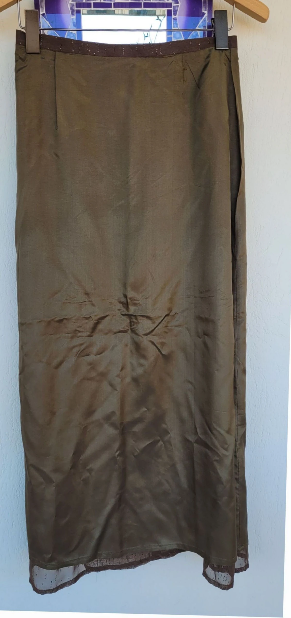 Bandolera Jupe TFr36/TS -Longa&Dobras -Voile Kaki com Brilhos em Ótimo Estado – photo 13